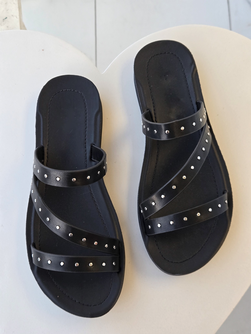 Black Studded Slide Sandals - Women